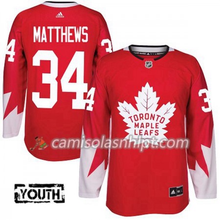 Camisola Toronto Maple Leafs Auston Matthews 34 Adidas 2017-2018 Vermelho Alternate Authentic - Criança